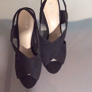 Black suede wedge shoes